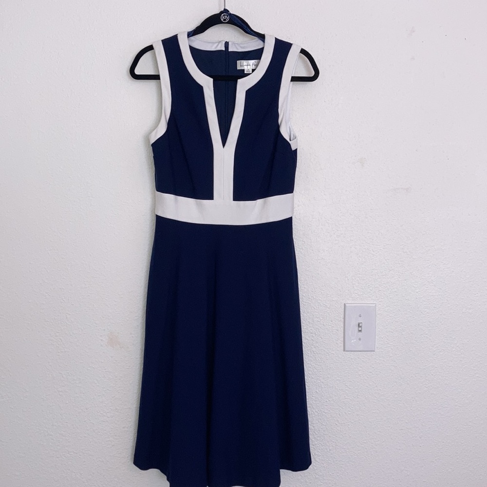 Harper Rose 2 Tone Sleeveless A-line MIDI Dress in Navy/White